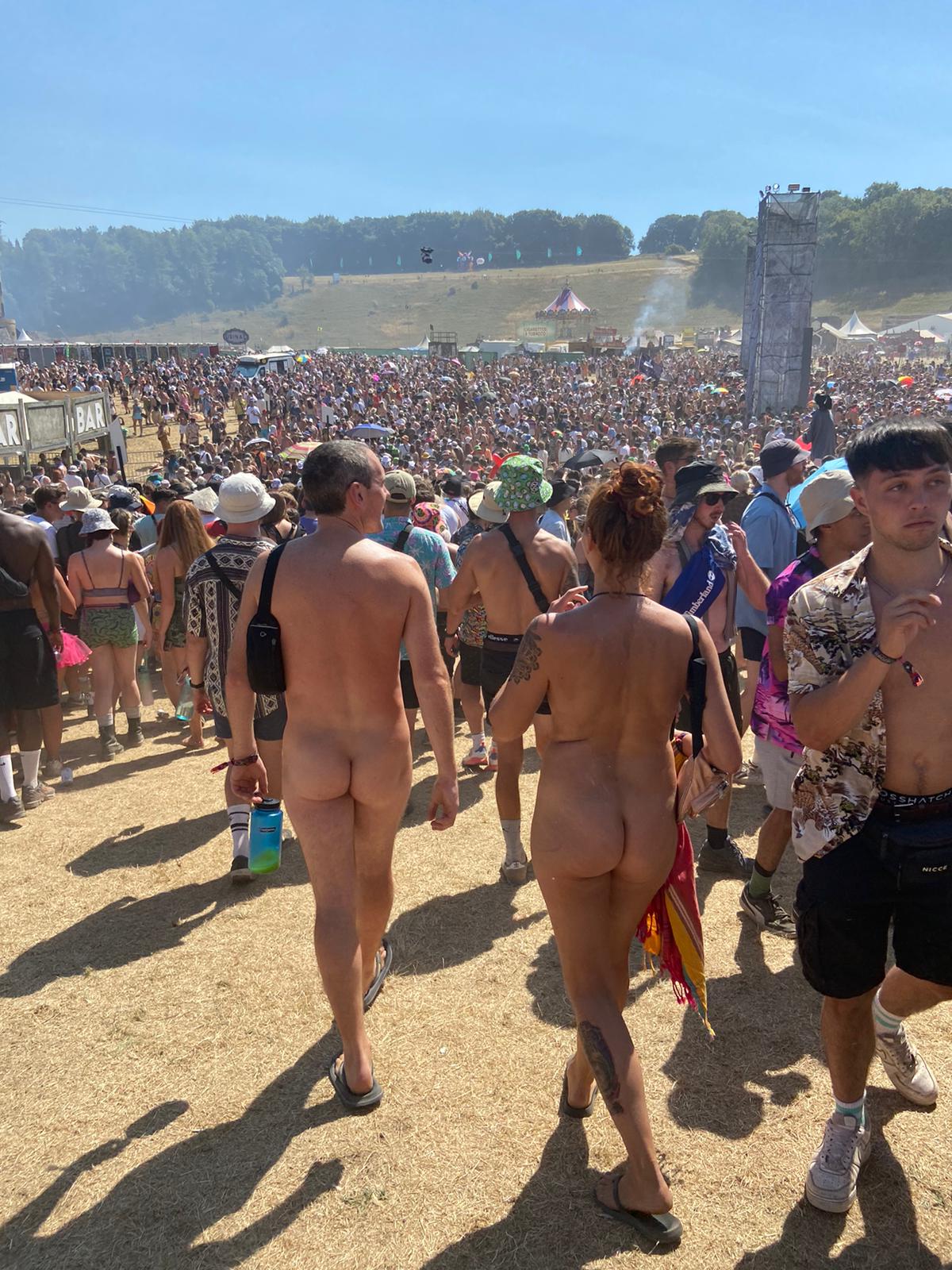 Neil and his female friend Danni naked in a crowd of thousands of people at Boomtown festival